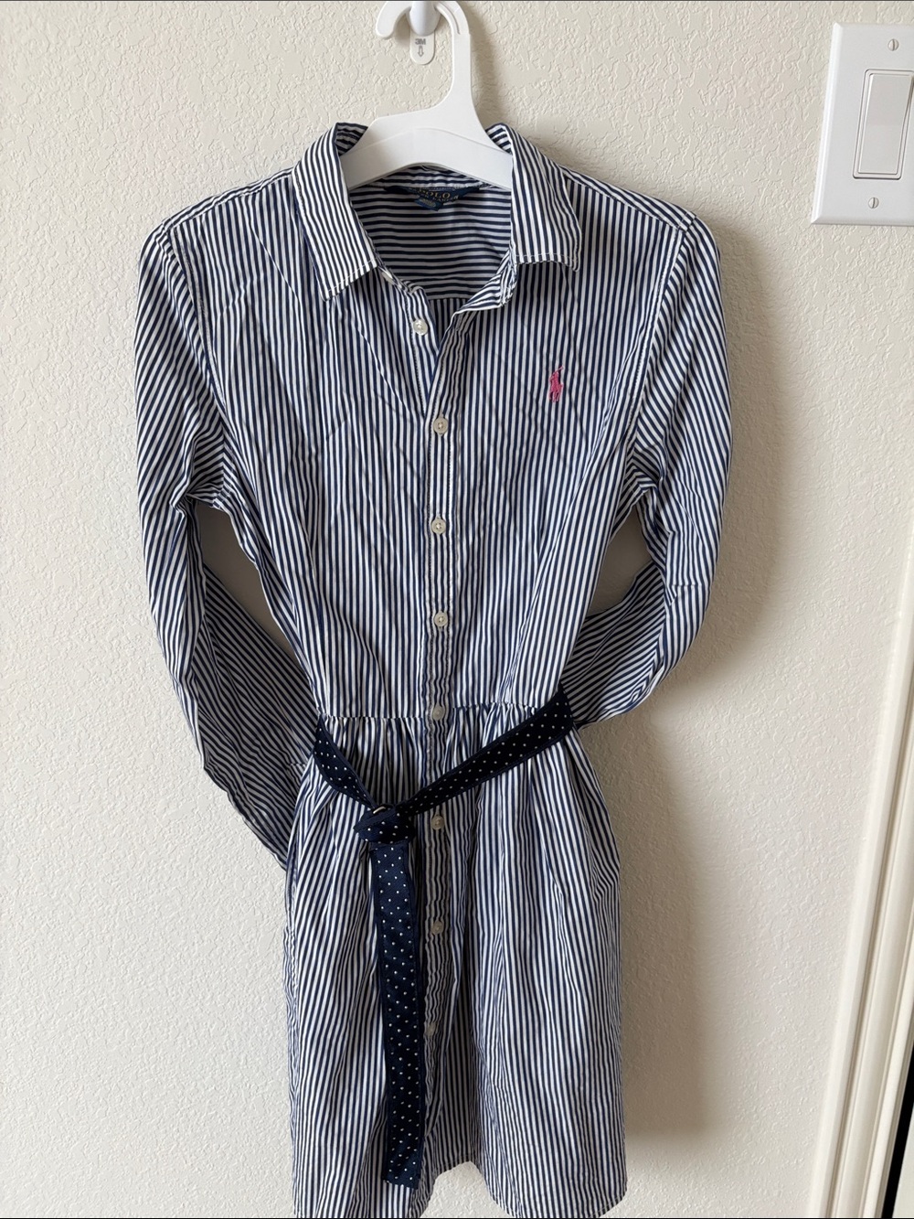 Ralph Lauren Navy and White Striped Button-Down Shirt Dress